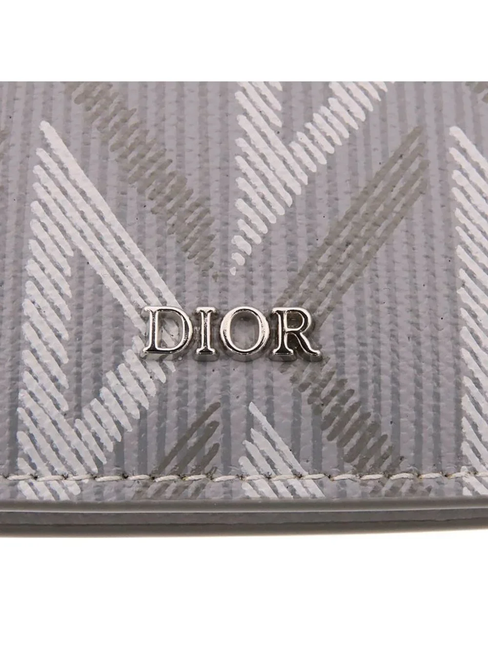 Dior CD Diamond Gray Leather Compact Wallet Bifold Billfold